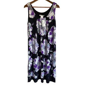 New! TravelSmith Purple Black FLoral Reversible Midi Dress